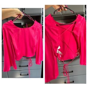 NWT Zara Hot Pink Backless LS Tie Back Crop Top - XS